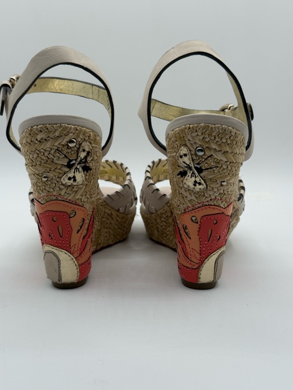 Coach Justeen Wedge Sandals Beige Leather Floral Platform Espadrille Heels - Picture 9 of 17
